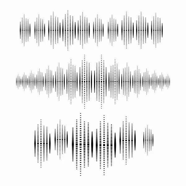 Abstracte monochroom geluidsgolven, equalizer verschillende opties. Technologische stem trillingen op een geïsoleerde lichte achtergrond, vector. — Stockvector