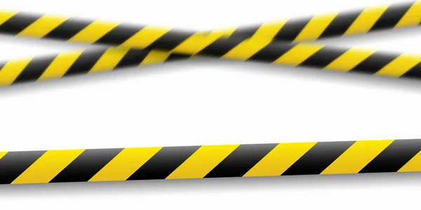 Vektor-Illustration der Aufmerksamkeitslinie. gelb-schwarze Polizeiwarnbänder, Absperrungen. Gefahrenzeichen. die Grenze nicht überschreiten. — Stockvektor