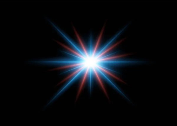 Abstract flash light effects with red and blue bright rays. Elemento de design isolado no fundo escuro . —  Vetores de Stock