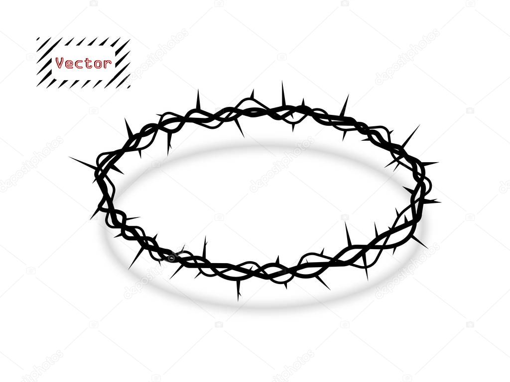 Vector crown of thorns, oval with shadow. The symbol of Christian Easter, the resurrection. The element is isolated on a light background.