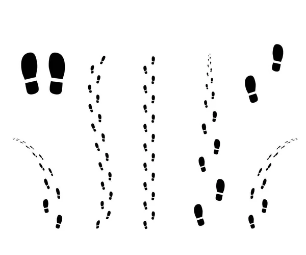 Menschlichen Fußabdruck von der Sohle des Stiefels. Silhouette des Weges. Spuren von Schmutz. Vektor-Design-Element isoliert weißen Hintergrund. — Stockvektor