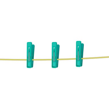 Hiçbir şey, boş tutan bir clothesline üç yeşil mandal üzerinde clothespins dönüştürün. Şablon. Yalıtılmış bir açık renkli vektör öğelerinde.