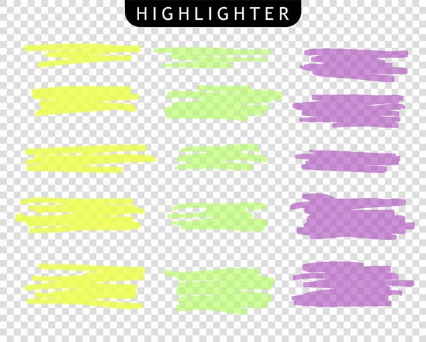 Set of colored strokes markers. Vector highlight brush lines. Hand drawing sketch underlined, stripes. Elements on an isolated transparent background. — Stock Vector