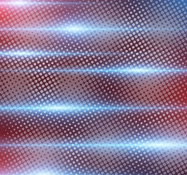 Abstrakter farbenfroher, punktuell futuristischer Hintergrund mit blauen, roten Lichteffekten. abstrakte Blitze. Vektorillustration. — Stockvektor