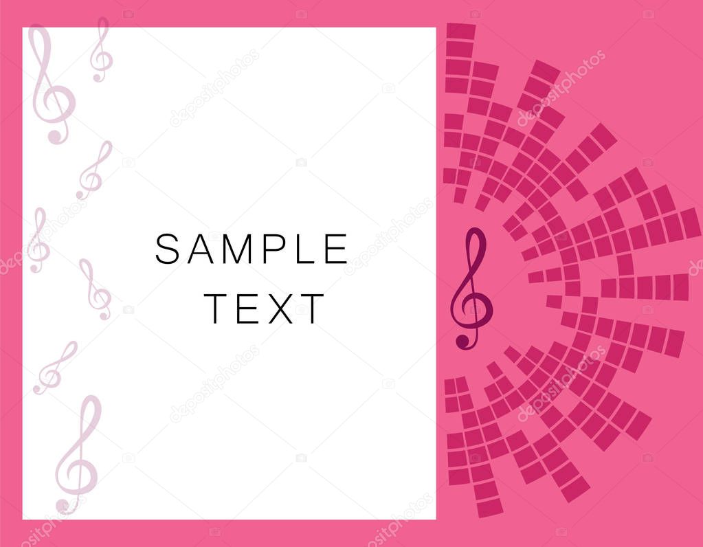 Vector pink banner illustration, musical note key, with space for text. Equalizer. EQ. Art-design.