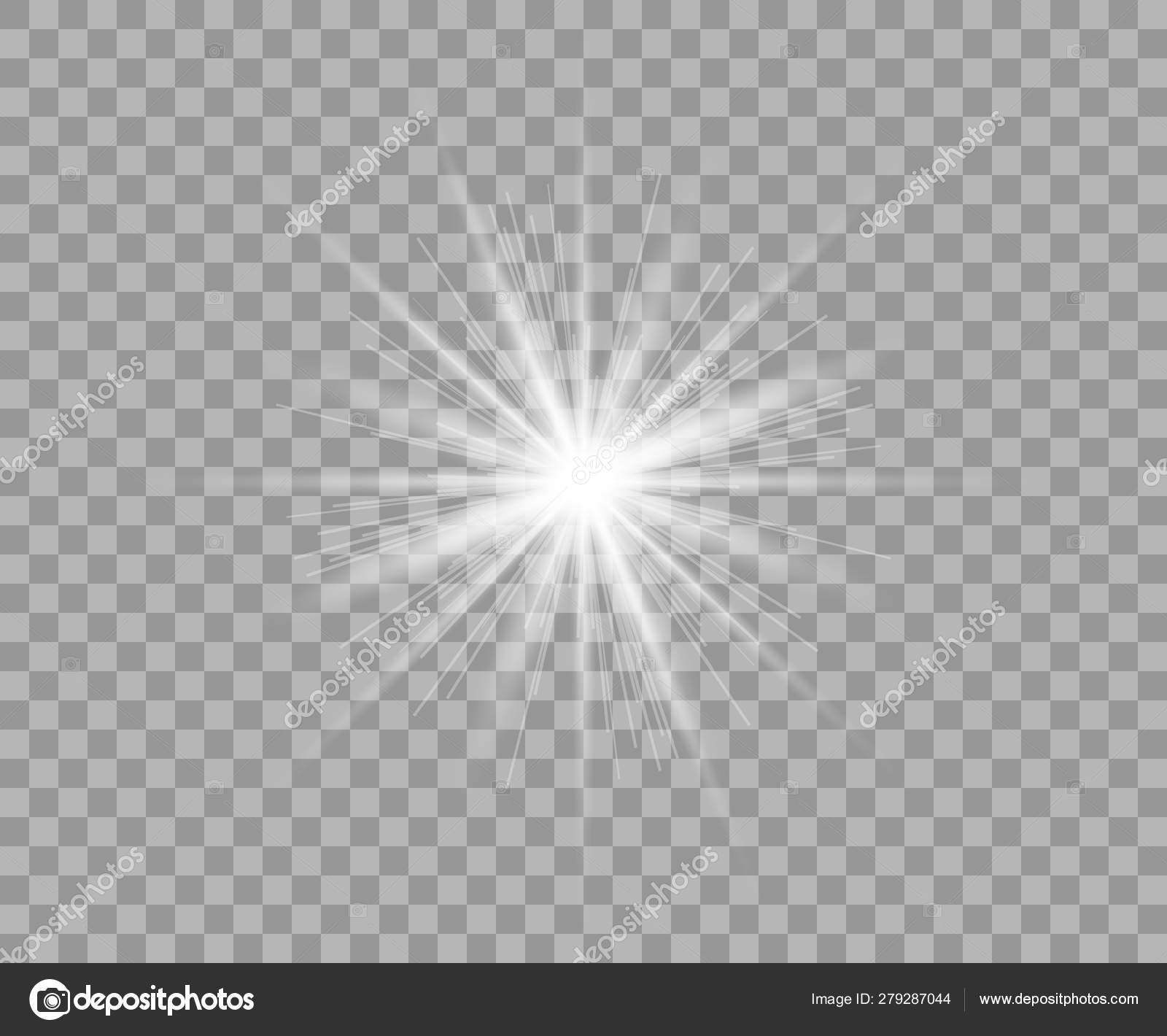 Vector bling light effect on a transparent background. Shining sun, bright  flash Stock Vector