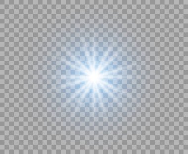 Radyal ışınlarla parlayan mavi flaş. Soyut güneş. Parlak ışık patlaması. Vektör Noel tasarım öğesi şeffaf bir arka plan üzerinde izole.