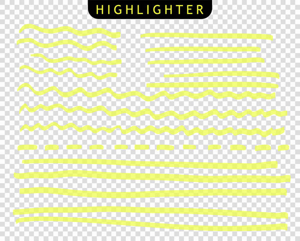 Набор маркеров с жёлтыми штрихами. Векторное выделение линий кисти. Ручной рисунок с подчёркнутыми полосками. Элементы на изолированном прозрачном фоне
.