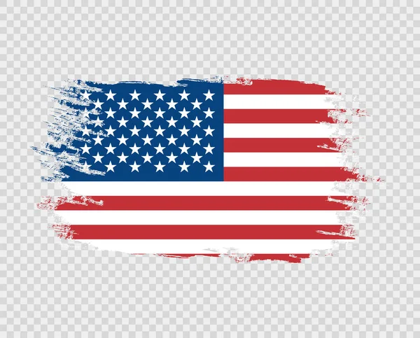 Le drapeau du grunge des États-Unis d'Amérique couleur, pinceau. Conception d'art vectoriel, modèle, drapeau multicolore. Bleu, rouge, blanc. Objet sur fond transparent isolé . — Image vectorielle