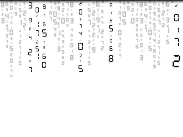 Digitální abstraktní padající kód. Náhodné umístění, různé velikosti. Vektorový ilustrace, pozadí. — Stockový vektor