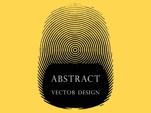 Impressão digital abstrata monocromática na forma de anéis, ícone, logotipo. O elemento vetorial é isolado em um fundo amarelo . — Vetor de Stock