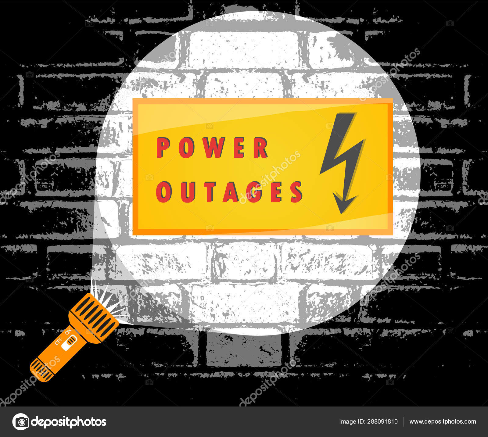 Power outage. Flashlight beam of light, warning sign. Vector illustration,  poster, banner. Stock Vector by ©EniVect 288091810
