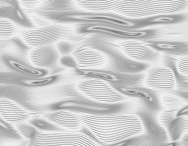 Soyut bozuk çizgiler. Basit siyah ince çizgiler bir 3D doku dalga. Sıvı illüzyon. Vektör Illustration.