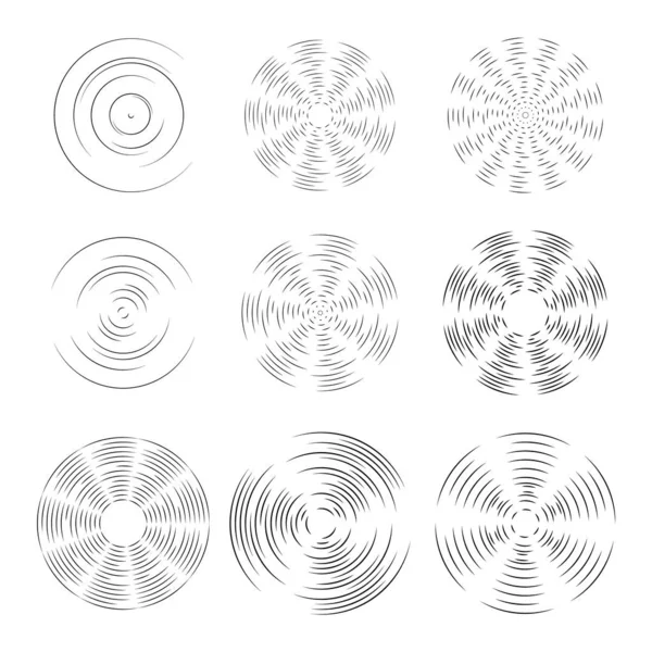 Eine Auswahl von Konstruktionselementen der Lüfterdrehung oder des Propellers des Flugzeugs. Overlay-Muster. Silhouette der Drehung der Drohne, Windrad. Vektorobjekte auf isoliertem hellen Hintergrund. — Stockvektor