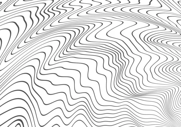 Decoración abstracta de líneas onduladas distorsionadas. Rueda negra, ola de alivio. Textura. Plantilla de objeto vectorial con la capacidad de superposición aislada sobre un fondo claro — Vector de stock