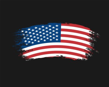 Amerika Birleşik Devletleri renk, fırça grunge bayrağı. Vektör sanat tasarımı, şablon, çok renkli bize bayrak. Mavi, kırmızı, beyaz. Yalıtılmış bir arka planda nesne koyu arka plan.