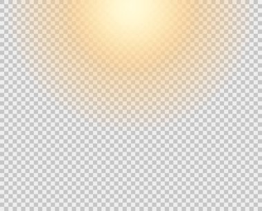 Sarı güneş, bir flaş, ışınlama olmadan yumuşak bir parlaklık. Vektör öğesi saydam bir arka planda yalıtılmış.
