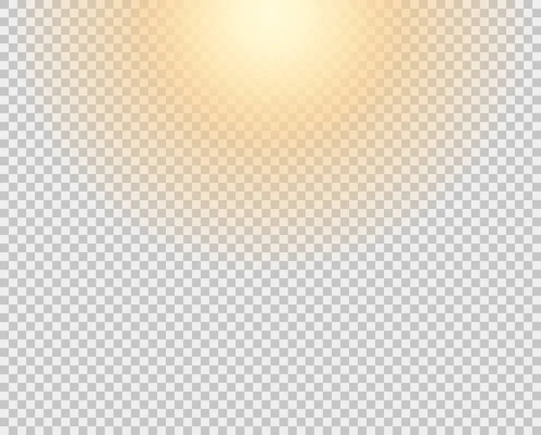 The yellow sun, a flash, a soft glow without departing rays. The vector element is isolated on a transparent background. — Stock Vector
