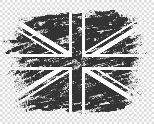 La bandiera di Britain silhouette è in bianco e nero. Grunge inglese, astratto. Stile monocromatico. Illustrazione isolata su uno sfondo trasparente . — Vettoriale Stock