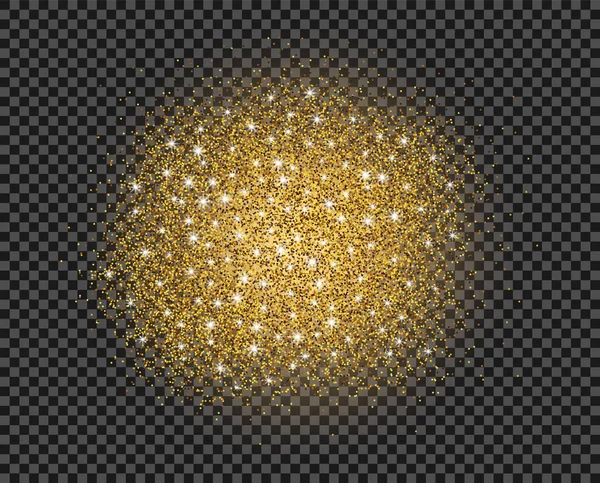 Яскраво-золотий розсіяний пил, навколо кола з мерехтливими яскравими зірками. Ілюстрація, шаблон для свята, ювілею, весілля, Різдва. Вектор ізольовано . — стоковий вектор