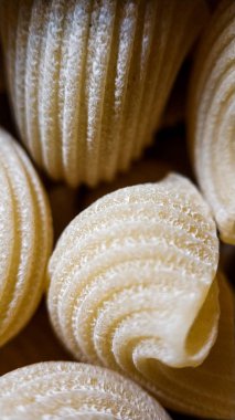 İtalyan kuru makarna closeup boru-rigate gıda arka plan