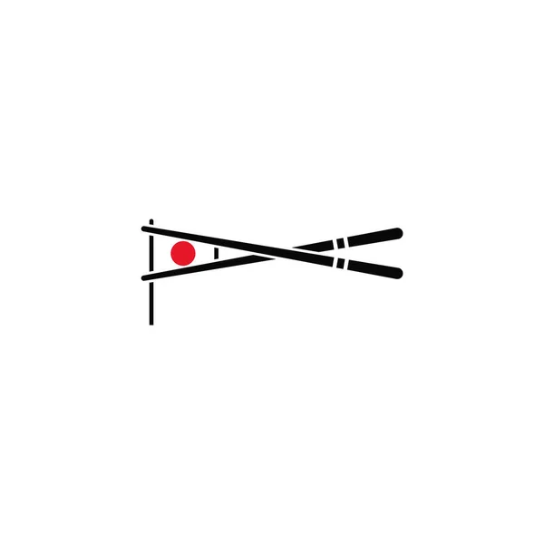 Çubuklu suşi ve Japon bayraklı logo kombinasyonu..