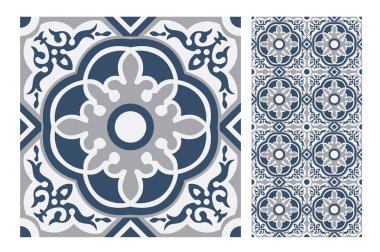 Vintage fayans Portekizce desenler vektör çizim sorunsuz tasarımında antika