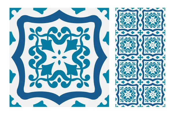 Carreaux Motifs Portugais Design Antique Sans Couture Dans Illustration Vectorielle — Image vectorielle