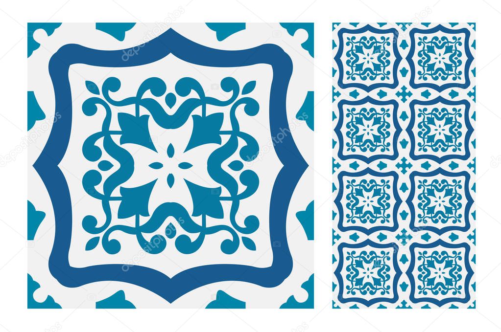tiles Portuguese patterns antique seamless design in Vector illustration vintage