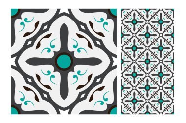 fayans Portekizce desenler vektör çizim vintage sorunsuz tasarımında antika