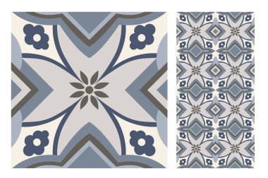 fayans Portekizce desenler vektör çizim vintage sorunsuz tasarımında antika