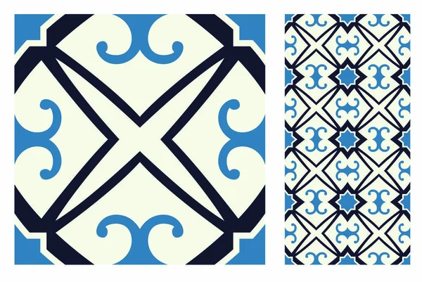 Azulejos Patrones Portugueses Diseño Antiguo Sin Costuras Vector Ilustración Vintage — Vector de stock