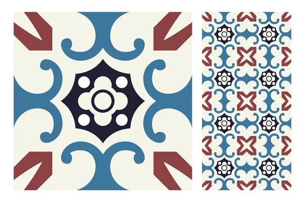 Carreaux Motifs Portugais Design Antique Sans Couture Dans Illustration Vectorielle — Image vectorielle