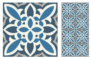 fayans Portekizce desenler vektör çizim vintage sorunsuz tasarımında antika