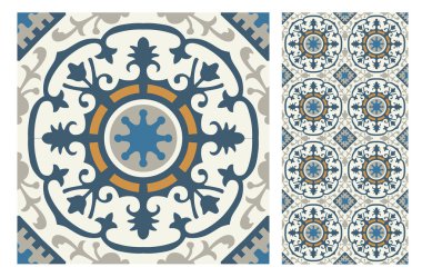 fayans Portekizce desenler vektör çizim vintage sorunsuz tasarımında antika