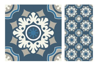 fayans Portekizce desenler vektör çizim vintage sorunsuz tasarımında antika
