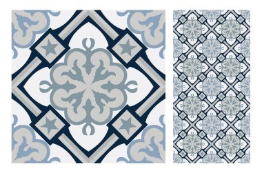 fayans Portekizce desenler vektör çizim vintage sorunsuz tasarımında antika