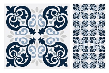 fayans Portekizce desenler vektör çizim vintage sorunsuz tasarımında antika