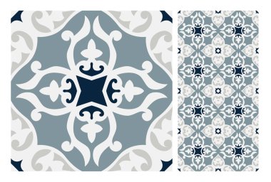 fayans Portekizce desenler vektör çizim vintage sorunsuz tasarımında antika