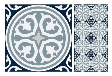 fayans Portekizce desenler vektör çizim vintage sorunsuz tasarımında antika
