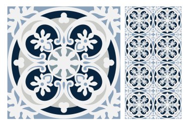 fayans Portekizce desenler vektör çizim vintage sorunsuz tasarımında antika