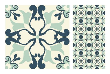 fayans Portekizce desenler vektör çizim vintage sorunsuz tasarımında antika