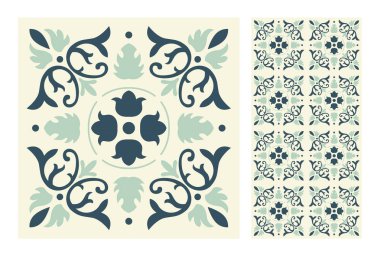 fayans Portekizce desenler vektör çizim vintage sorunsuz tasarımında antika