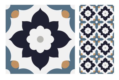 fayans Portekizce desenler vektör çizim vintage sorunsuz tasarımında antika