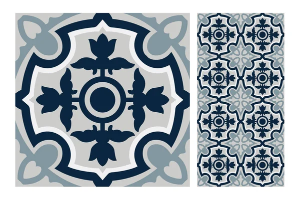 Carreaux Motifs Portugais Design Antique Sans Couture Dans Illustration Vectorielle — Image vectorielle