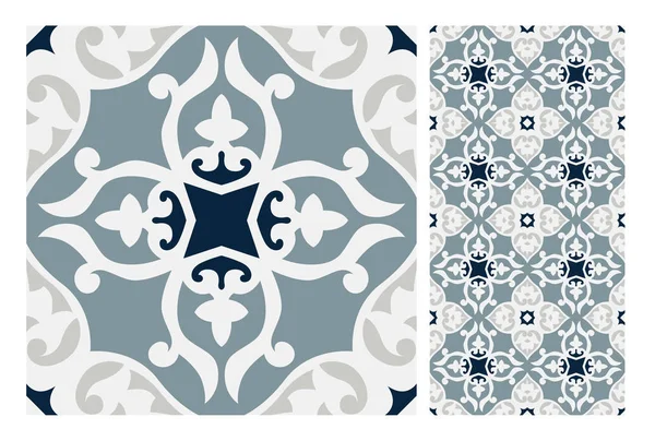 Azulejos Patrones Portugueses Diseño Antiguo Sin Costuras Vector Ilustración Vintage — Vector de stock