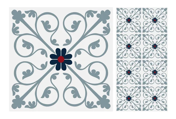 Azulejos Padrões Portugueses Design Antigo Sem Costura Vector Ilustração Vintage — Vetor de Stock