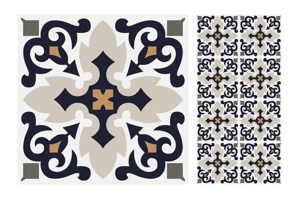 ポルトガル語パターンのタイル アンティーク ベクトル イラスト ヴィンテージでシームレスなデザイン — ストックベクタ