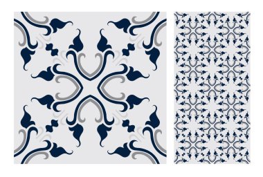 fayans Portekizce desenler vektör çizim vintage sorunsuz tasarımında antika