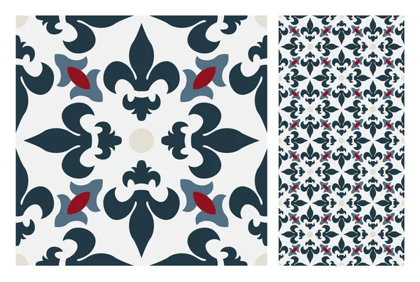 Azulejos Padrões Portugueses Design Antigo Sem Costura Vector Ilustração Vintage — Vetor de Stock